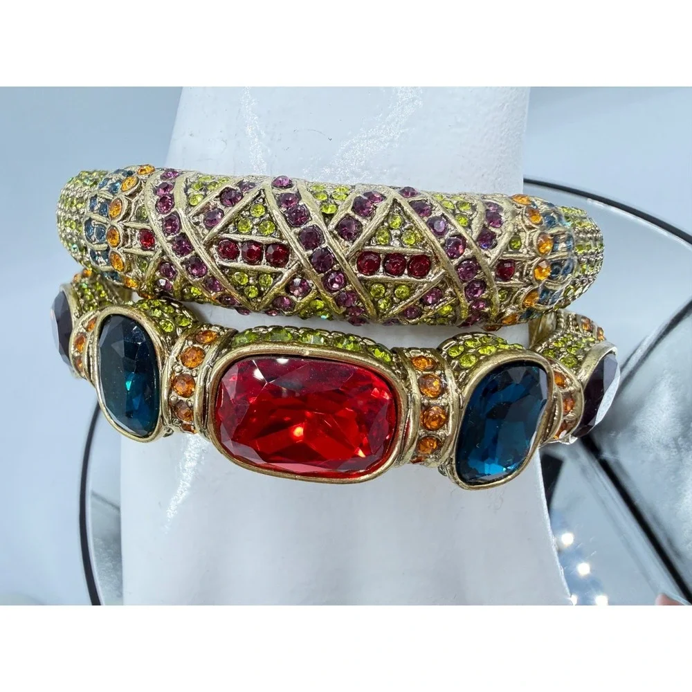Heidi Daus Triple Play Crystal Bangle Bracelet 2 Pc Red (Siam Multi) STUNNING! - Picture 3 of 12